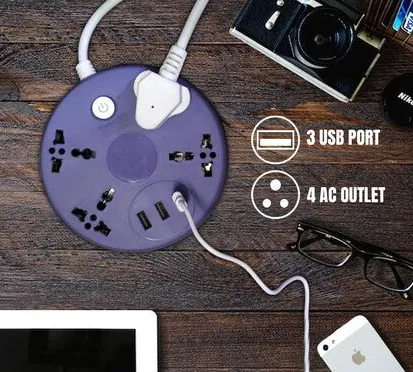 New Time Extension Cord Board with 3 USB Charging Ports and 4 Socket