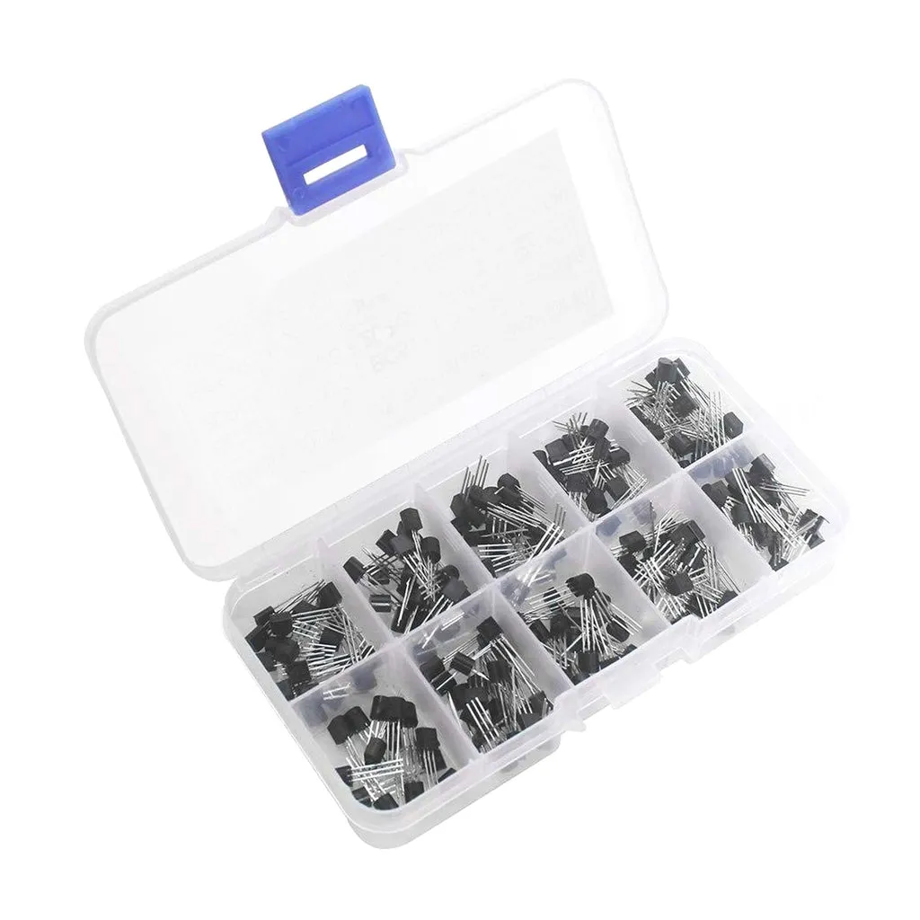 10Values 200PCS NPN PNP Power Transistor Assortment Assorted Kit BC327-BC558 with Clear Plastic Box