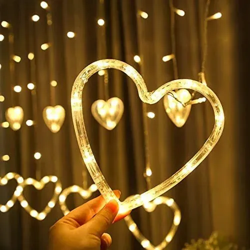 Yellow Color 12 Heart Shape Acrylic Light Curtain (6 Big, 6 Small) for Indoor and Outdoor Decoration