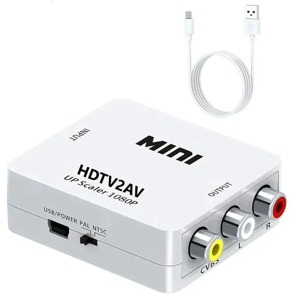 HDTV TO AV  HDTV2AV / HDMI2AV Converter UP Scaler 720/1080p Full HD Gaming Adapter (White)