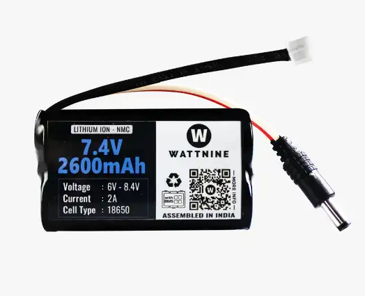 Wattnine 7.4V 2600mAh Rechargeable Lithium ion NMC Battery