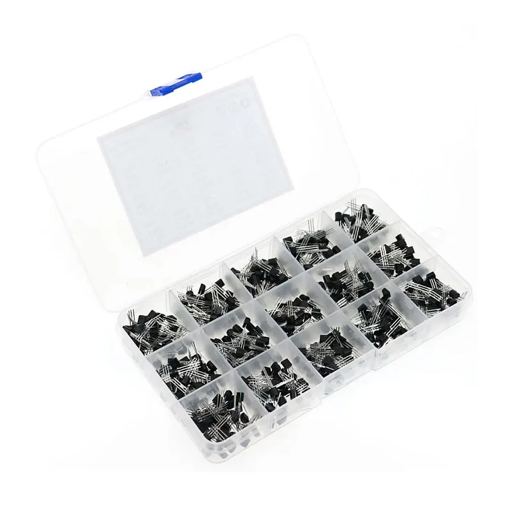 600PCS 15Values 40-160V 50-600mA NPN PNP Power Transistor Kit 2N2222-S9018 Triode Transistor Assortment Kit