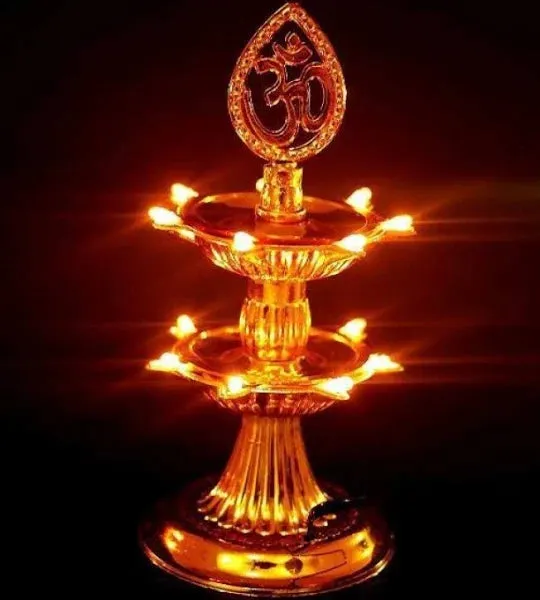 2 Layer Electric Diya Deepak Light Lamp LED Lights for Puja Home Temple Decor Diwali Festival