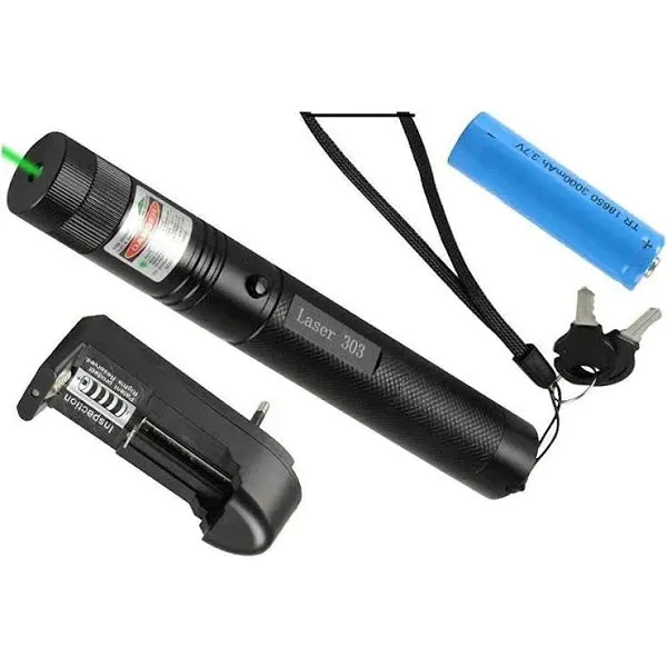 Rechargeable 303 Green Laser Pointer, Party Pen Disco Light, Star Head Adjustable with Safety Key & Charger