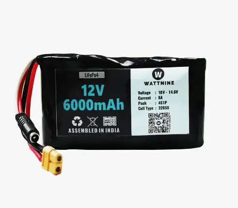 Wattnine 12V 6000mAh LiFePo4 Battery with BMS