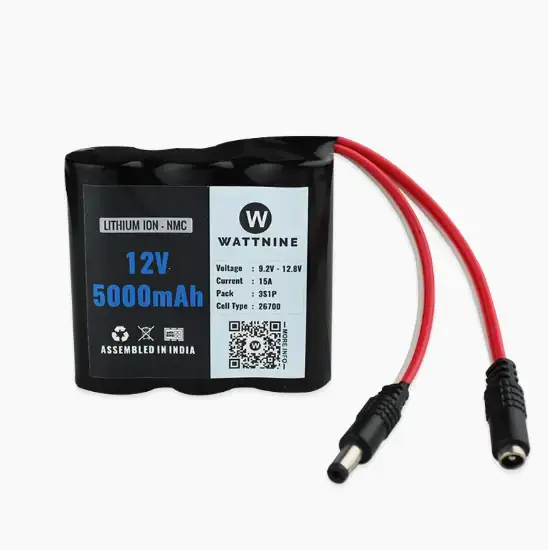 Wattnine 12V 5000mAh 15A Lithium Ion NMC Battery With BMS